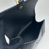 バレンシアガバッグBALENCIAGA 2023年新作高品質92940クロコダイルブラックゴールド砂時計バッグ