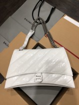 バレンシアガバッグBALENCIAGA 2023新作 高品質 ミディアム ホワイト シルバー バックル アワーグラス チェーン バッグ