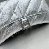 バレンシアガバッグBALENCIAGA 2023 新品 高品質 92832 スモール オイル ワックス シルバー 砂時計 チェーン バッグ