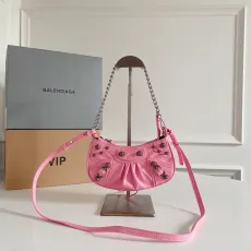 バレンシアガバッグBALENCIAGA 2023 新作 高品質 ミニ ピンク バースト クラック シープスキン 半三日月 脇下 メッセンジャーバッグ