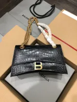 バレンシアガバッグBALENCIAGA 2023年新作高級クロコダイルブラックゴールドバックル砂時計チェーンバッグ
