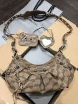 バレンシアガバッグBALENCIAGA 2023年新作高品質ブラウンプリントシルバーバックル半三日月脇下餃子バッグ