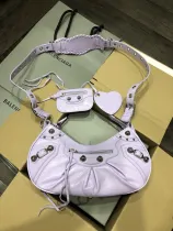 バレンシアガバッグBALENCIAGA 2023新作 高品質 バースト クラック パープル シルバー バックル 半三日月 脇下 団子 バッグ