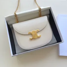セリーヌバッグCELINE 2023年新作 上質なアイボリー ホワイト チェーン シャイニー カウハイド バッグ