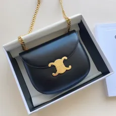 セリーヌバッグCELINE 2023年新作高級チェーンシャイニーレザーブラックバッグ