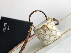セリーヌバッグCELINE 2023年新作 高品質 10J762 ミニ ホワイト フラワー ロゴ カーフレザー スモール ボックス バッグ
