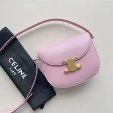 セリーヌバッグCELINE 2023 新品 高品質 サドルバッグ ピンク シャイニーカーフレザー ハンドバッグ