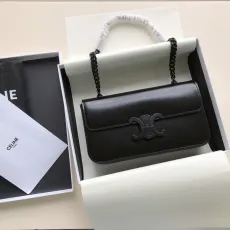 セリーヌバッグCELINE 2023年新作 上質なシャイニーカーフレザー チェーンショルダーバッグ ブラック金具