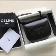 セリーヌバッグCELINE 2023年新作高級チェーンシャイニーレザーブラックバッグ