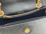 バレンシアガバッグBALENCIAGA 2023新作 高品質 151 スモール ブラック バースト クラック ゴールド バックル 砂時計 チェーン バッグ