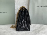 バレンシアガバッグBALENCIAGA 2023新作 高品質 152 ミディアム ブラック 刺繍 ゴールドバックル 砂時計チェーンバッグ