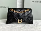 バレンシアガバッグBALENCIAGA 2023新作高品質151スモールブラック刺繍ゴールドバックル砂時計チェーンバッグ