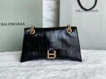 バレンシアガバッグBALENCIAGA 2023年新作高品質151スモールブラッククロコダイルゴールドバックル砂時計チェーンバッグ