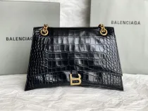 バレンシアガバッグBALENCIAGA 2023新作 高品質 152 ミディアム ブラック クロコダイル ゴールドバックル 砂時計チェーンバッグ