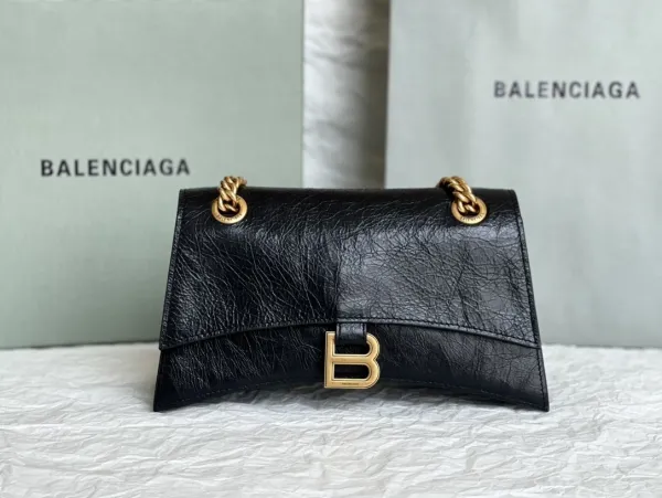 バレンシアガバッグBALENCIAGA 2023新作 高品質 151 スモール ブラック バースト クラック ゴールド バックル 砂時計 チェーン バッグ