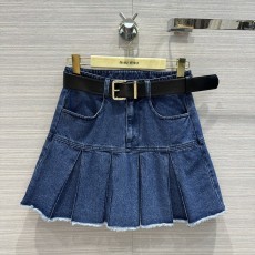 ミュウミュウ服Miu Miu 2023新作 デニムブルーデニムプリーツスカート