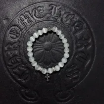 クロムハーツブレスレットCHROME HEARTS 2023年新作 ホワイトキャットアイ スリーシルバービーズブレスレット