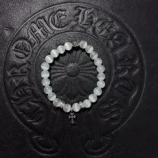 クロムハーツブレスレットCHROME HEARTS 2023年新作 ホワイトキャットアイ スリーシルバービーズブレスレット