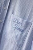 ディオール服DIOR 2023 新作 ストライプレター刺繍ルーズシャツ