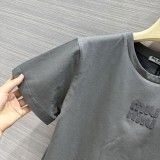 ミュウミュウ服Miu Miu 2023 新作 ワッペン 刺繍文字 高級半袖Tシャツ