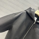 ミュウミュウ服Miu Miu2023新作オーバーサイズシルエットフード付きレザージャケット