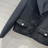 プラダ服PRADA 2023新作、クリスタルダイヤボタン二重衿デザインスーツジャケット