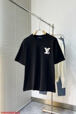 ルイヴィトン服LOUIS VUITTON 2023年新作 レターロゴ パッチワーク レザー刺繍 ラウンドネック Tシャツ