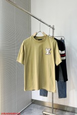 ルイヴィトン服LOUIS VUITTON 2023年新作 レターロゴ パッチワーク レザー刺繍 ラウンドネック Tシャツ