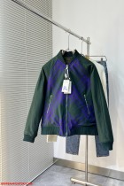 バーバリー服BURBERRY 2023新作 緑と紫のチェック柄リバーシブルスタンドカラージャケット