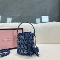 ミュウミュウバッグ Miu Miu 2024新作 高品質 ホーボーデニムバケットバッグ