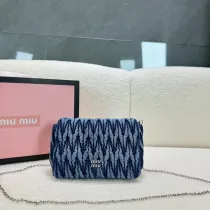 ミュウミュウバッグ Miu Miu 2024新作 高品質 ホーボーデニムプリーツチェーンバッグ