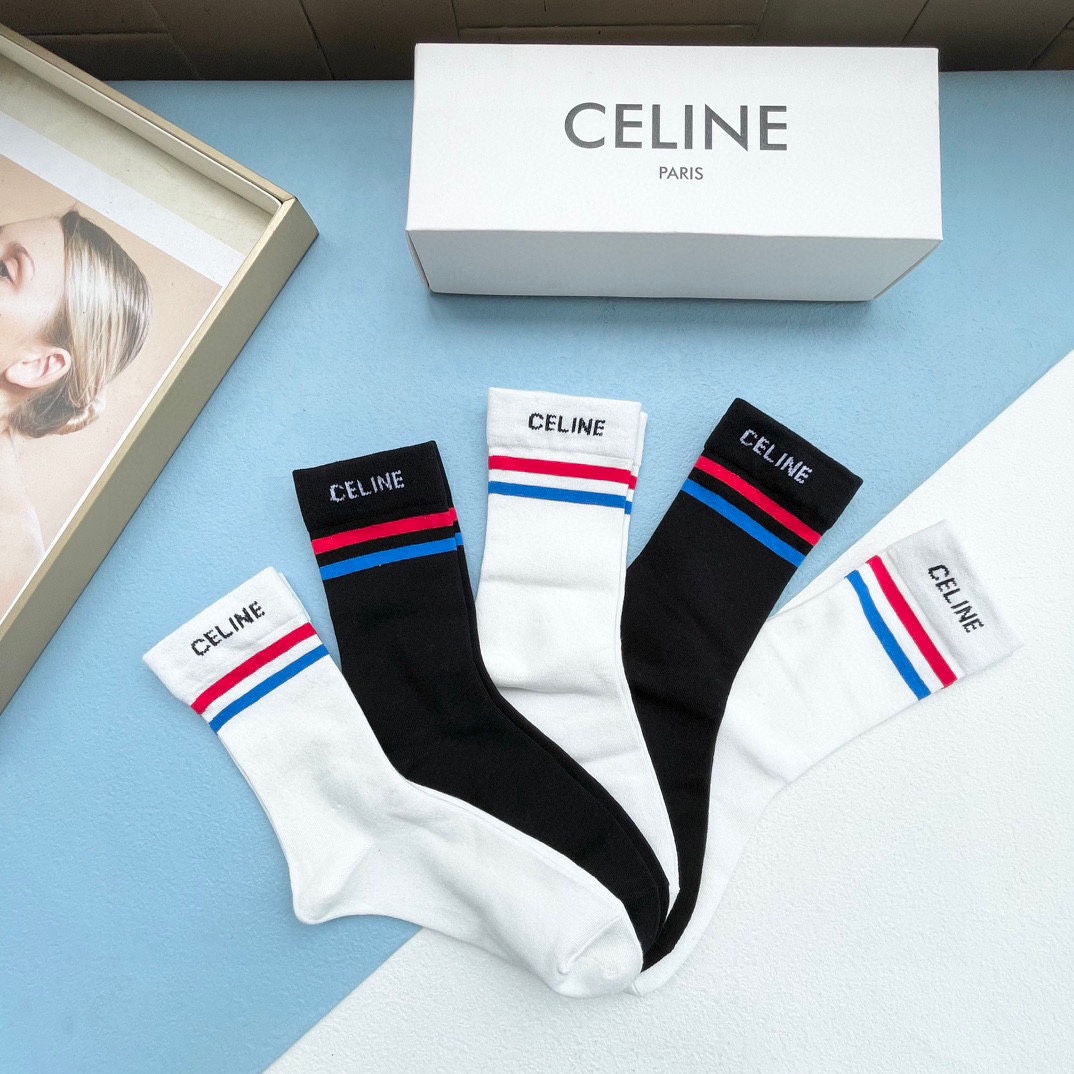セリーヌ靴下 CELINE  2024新作 ふくらはぎ半ばソックス