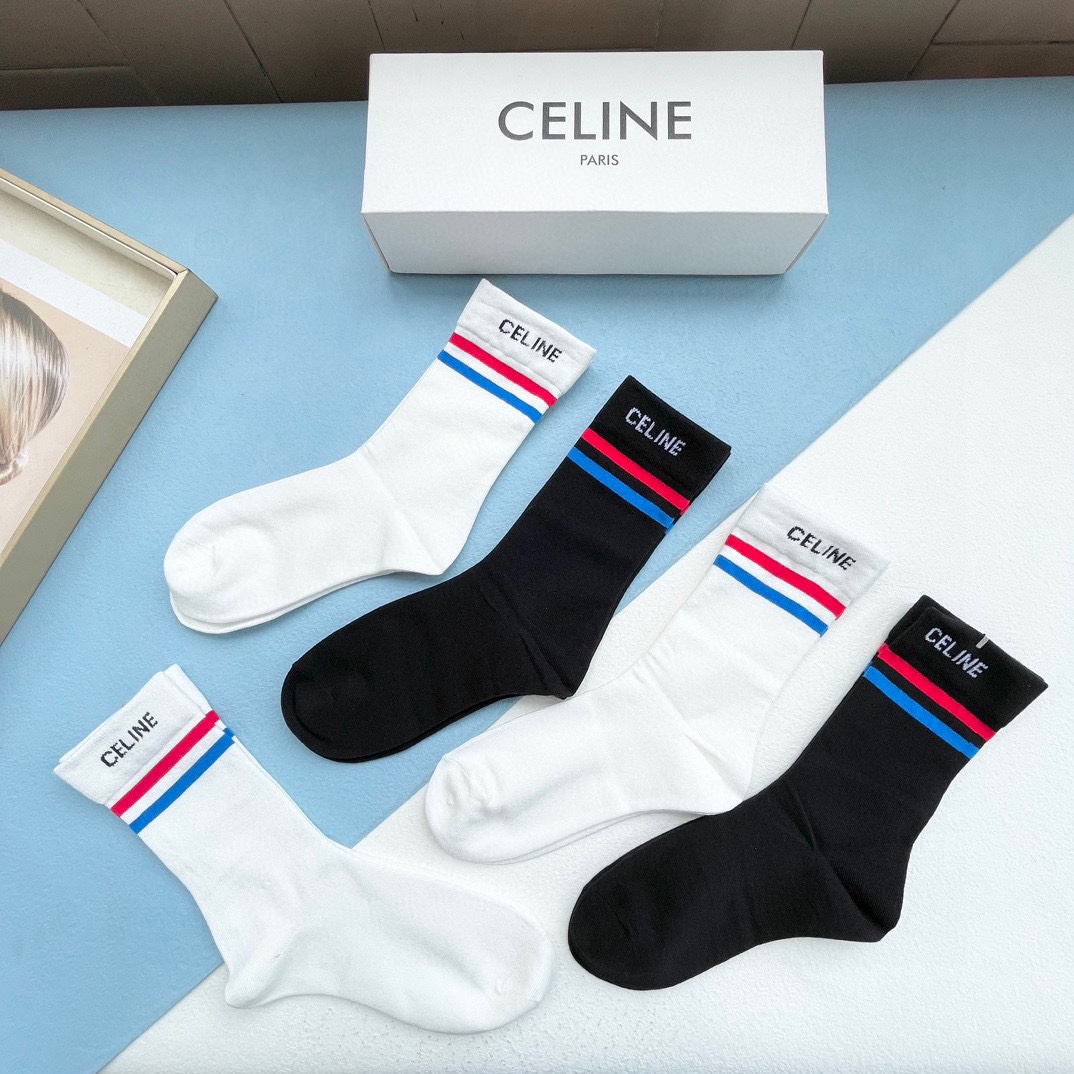 セリーヌ靴下 CELINE  2024新作 ふくらはぎ半ばソックス
