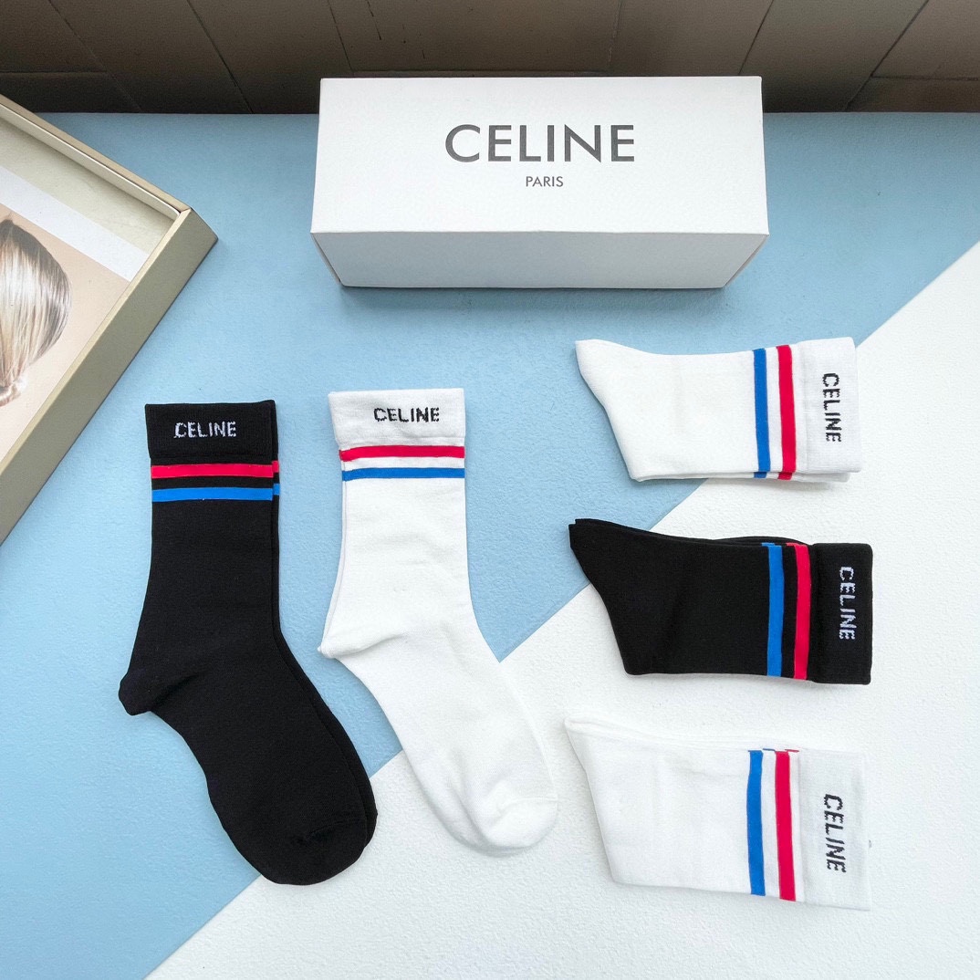 セリーヌ靴下 CELINE  2024新作 ふくらはぎ半ばソックス