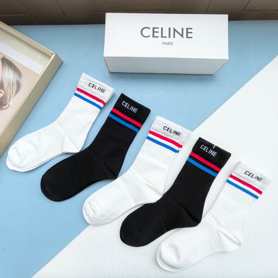 セリーヌ靴下 CELINE  2024新作 ふくらはぎ半ばソックス