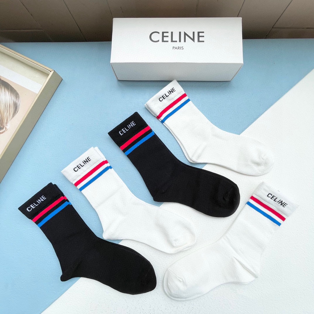 セリーヌ靴下 CELINE  2024新作 ふくらはぎ半ばソックス
