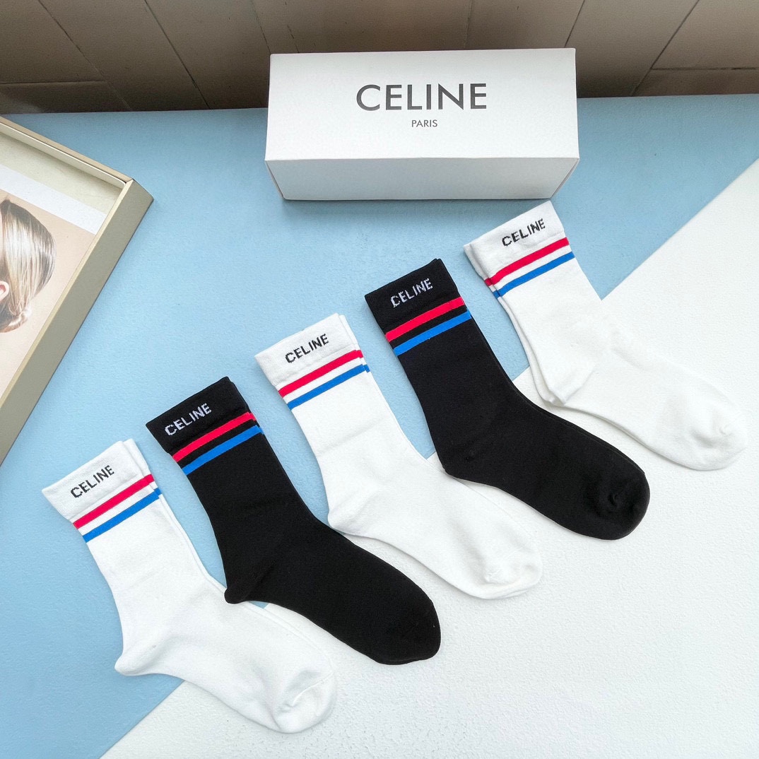 セリーヌ靴下 CELINE  2024新作 ふくらはぎ半ばソックス