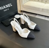 シャネル靴 CHANEL 2024新作 厚底ヒール スクエアトゥ カラーブロック 万能 ハイヒール バックスリップ レディース サンダル