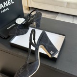 シャネル靴 CHANEL 2024新作 厚底ヒール スクエアトゥ カラーブロック 万能ハイヒール バックスリップ レディースサンダル