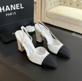 シャネル靴 CHANEL 2024新作 厚底ヒール スクエアトゥ カラーブロック 万能ハイヒール バックスリップ レディースサンダル