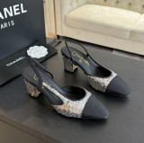 シャネル靴 CHANEL 2024新作 厚底ヒール スクエアトゥ カラーブロック 万能ハイヒール バックスリップ レディースサンダル