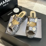 シャネル靴 CHANEL 2024新作 厚底ラインストーンスリッパ