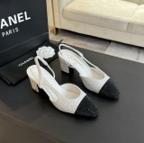 シャネル靴 CHANEL 2024新作 厚底ヒール スクエアトゥ カラーブロック 万能ハイヒール バックスリップ レディースサンダル