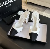 シャネル靴 CHANEL 2024新作 厚底ヒール スクエアトゥ カラーブロック 万能 ハイヒール バックスリップ レディース サンダル