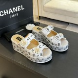 シャネル靴 CHANEL 2024新作 厚底ラインストーンスリッパ