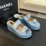 シャネル靴 CHANEL 2024新作 厚底ラインストーンスリッパ