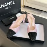 シャネル靴 CHANEL 2024新作 厚底ヒール スクエアトゥ カラーブロック 万能ハイヒール バックスリップ レディースサンダル