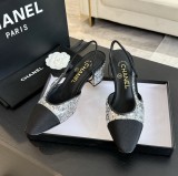 シャネル靴 CHANEL 2024新作 厚底ヒール スクエアトゥ カラーブロック 万能ハイヒール バックスリップ レディースサンダル