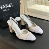 シャネル靴 CHANEL 2024新作 厚底ヒール スクエアトゥ カラーブロック 万能ハイヒール バックスリップ レディースサンダル