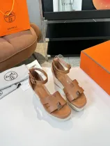 エルメス靴 HERMES 2024新作 定番プラットフォームHウェッジヒール厚底麻縄底サンダル